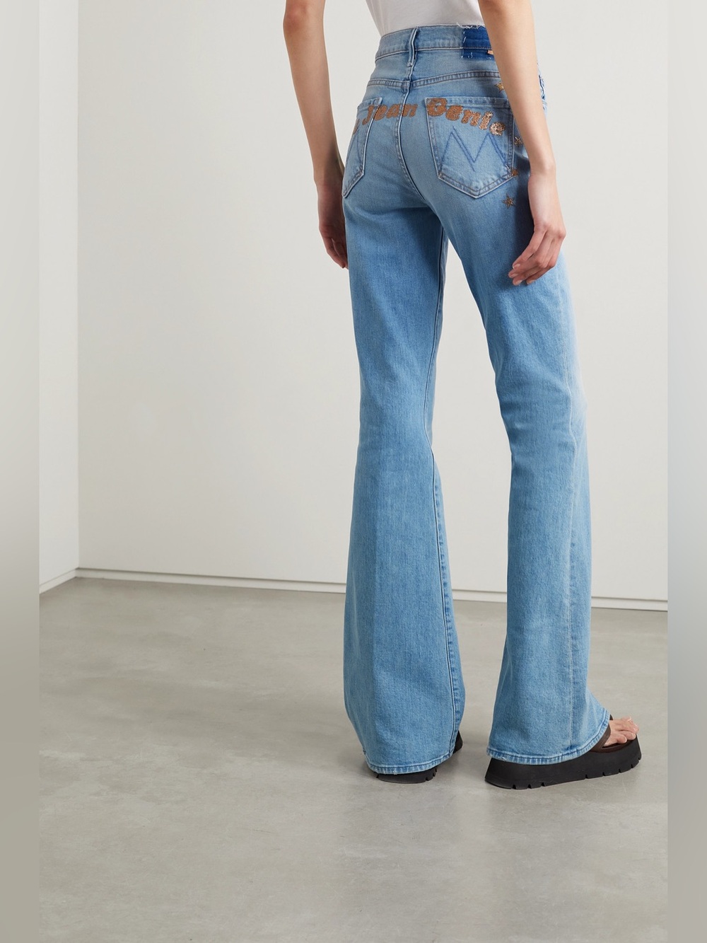 MOTHER x Bowie® The Super Cruiser Glittered High-Rise Flared Jeans